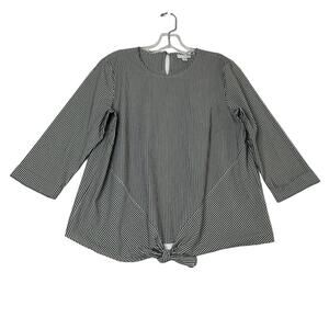 J. Jill 3/4 Sleeve Striped Tie Waist Top Gray White Womens Medium TALL